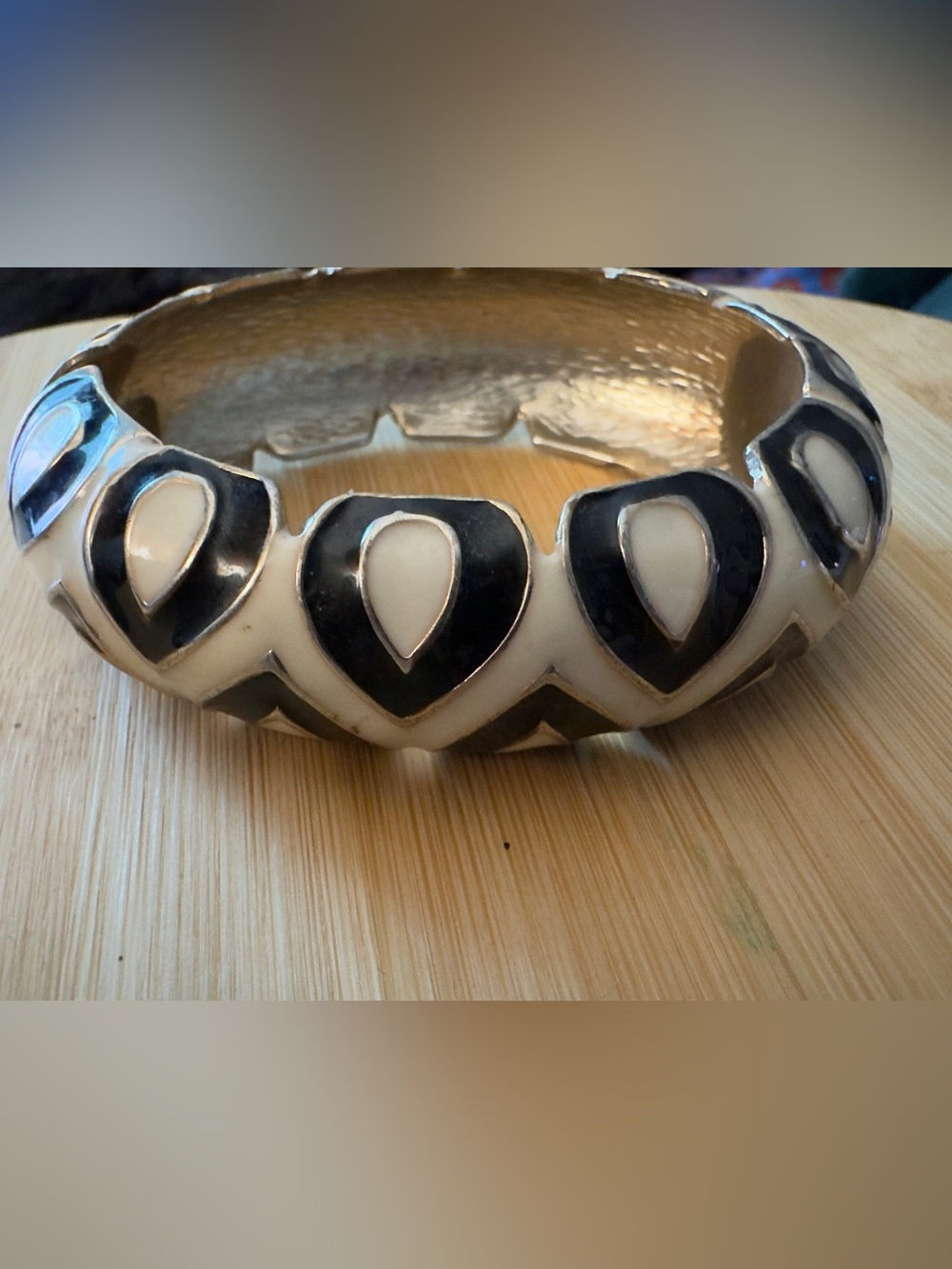 Black and Cream Enamel Teardrop Cuff Bracelet